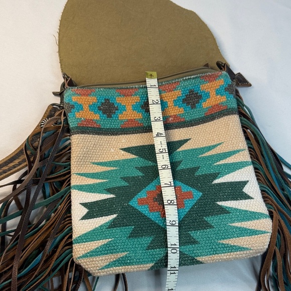 Myra Bag Leopard Print with Teal Fringe Crossbody - Picture 10 of 10